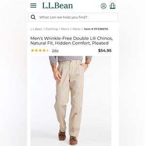 L.L. Bean Men's Wrinkle-Free Double L® Chinos, Hidden Comfort, Pleated 34x32